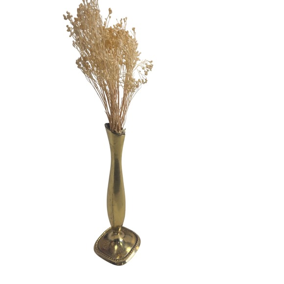 Other - Vintage Solid Brass Bud Vase Made in India Lacquered Gold Tone 8 Inch Slim Vase